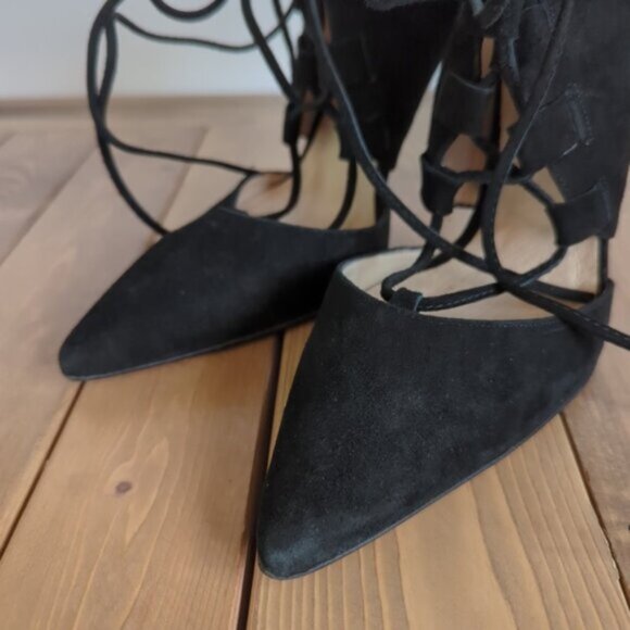TopShop Black Strappy Faux Suede Lace up Heels 38/7.5 US - Picture 6 of 15